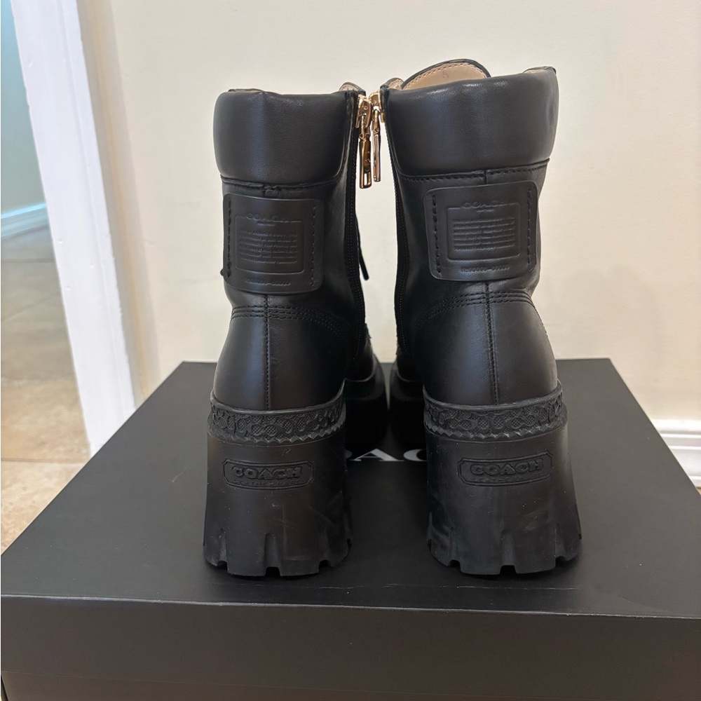 Coach Ainsely Black Lace-Up Chunky Boots - Picture 3 of 6